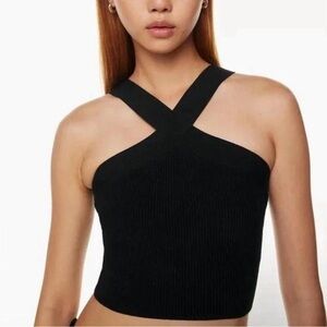 Aritzia Babaton Black Sculpt Knit Criss Cross Crop Tank